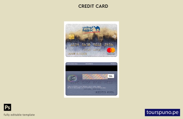 lista para imprimir la plantilla mastercard del Banco Nacional de Kuwait